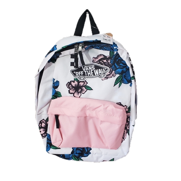 Vans Handbags - New Vans Realm White Pink Floral Backpack Bookbag